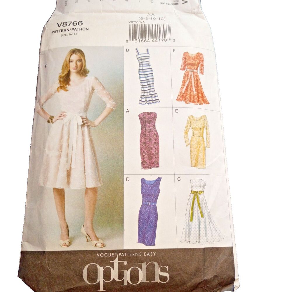 Vogue Easy Options V8766/AA Women’s Dress Sewing Pattern – Size 6-8-10-12 UNCUT